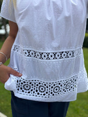 White Crochet Detail Bardeau Top Hazel