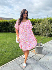Lilac Bardot Bubble Cotton Leopard Dress Isla