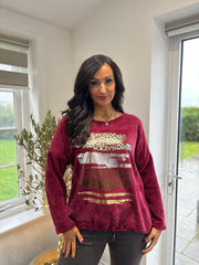 Wine Chenille Brushstroke Sweatshirt Donna
