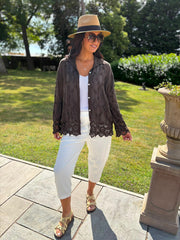 Chocolate Textured Lace Hem Shirt Dina
