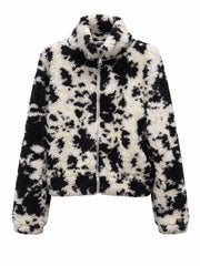 Black Cow Print Zip Fleece Janina