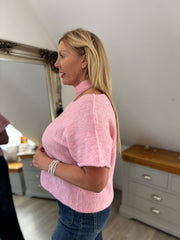 Pink Asymmetric Off Shoulder Knit Cora