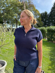 Navy Collared Short Sleeve Knit Annie