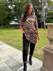 Camel Tiger Print Knit Dress Delilah