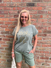 Khaki Metallic Flower Top Kenedy
