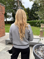 Grey Contrast Trim Shimmer Cardi Ophelia