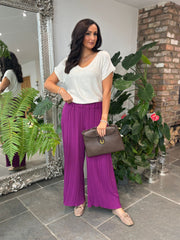 Magenta Pleated Wide Leg Trousers