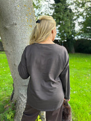 Chocolate Crochet Hem Floral Top Ellis