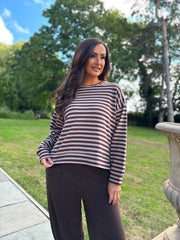 Mocha Striped Sweat Top Mollie