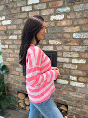 Baby Pink Striped V Neck Sweater Ezra