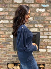 Navy Button Detail Roll Neck Eliza
