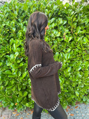 Chocolate Blanket Stitch V Neck Jumper Jenny