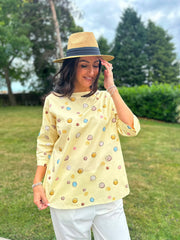 Lemon Abstract Circle Print Top Alba