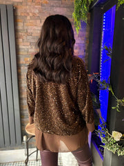 Chocolate Layered Velour Sequin Top Mercy
