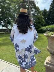 Navy Botanical Leaf Longline Shirt Lucinda
