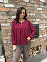 Wine Pleat Detail Chiffon Blouse Molly