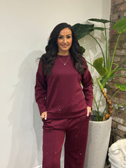 Wine Diamante Sweat Top Nina