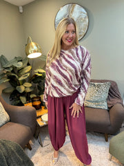 Wine Brushed Zebra Eyelash Knit Vida