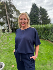 Navy Drawstring Hem Top Judy