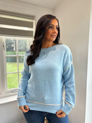 Pale Blue Contrast Trim Knit Bethany