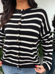 Monochrome Stripe Cardigan Dora