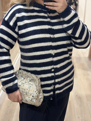 Navy Striped Knit Cardi Loretta