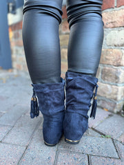 Navy Faux Suede Slouch Boots