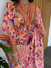 Orange Tropical Tassel Kaftan Dress Orla