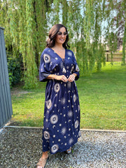 Navy Sunburst Kaftan Dress Jolene