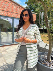 Khaki Striped Longline Cardi Haven
