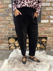 Black Velour Barrel Leg Trousers Jaiya