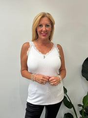 White Lace Ribbed Vest Libby