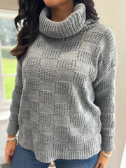 Grey Roll Neck Checkered Knit Rachel