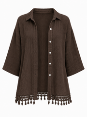 Chocolate Bubble Cotton Crochet Hem Blouse Jo