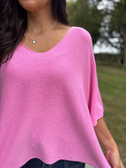 Candy Pink V-Neck Reverse Seam Knit Diana