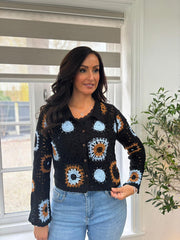 Black Crochet Patchwork Cardi Silvia