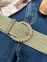 Khaki Weave Gold Buckle Belt