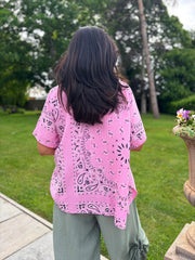Pink Bubble Cotton Paisley Short Sleeve Shirt Jackie