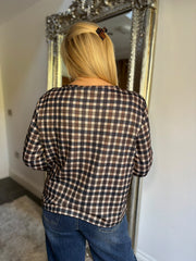Black Checked Drawstring Top Miranda