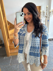 Denim Floral Embroidered Shirt Ebony