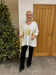 Winter White Gold Xmas Tree Knit Ava