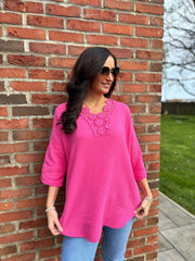 Lipstick Boho Daisy Bubble Cotton Top Skye