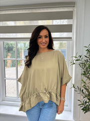 Khaki Shimmer Drawstring Top Holly