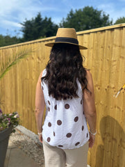 White Polka Dot Sleeveless Top Tiana
