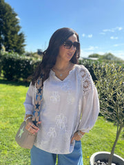 Stone Crochet Shoulder Detail Top Wrenley