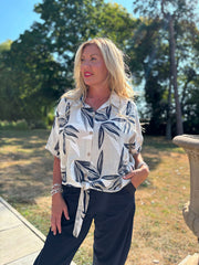 Stone Sketched Leaf Tie Front Blouse Brielle