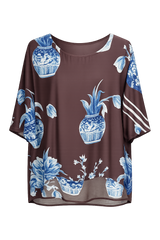 Chocolate Botanical Vase Print Top Ruby