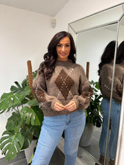Mocha Argyle Knit Jumper Heidi