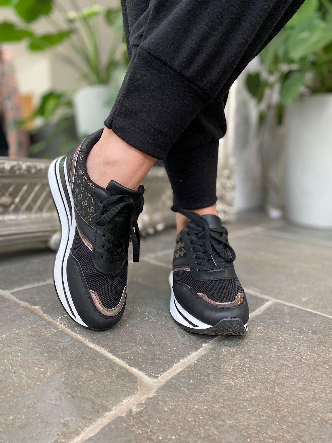 Black top metallic trainers