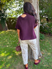 Aubergine Asymmetric Off Shoulder Knit Cora